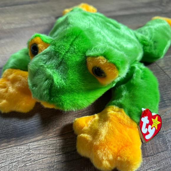 Ty Other - Ty Smoochy Green Yellow Frog Stuffed Animal large